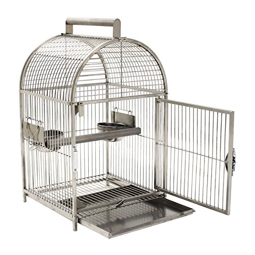 tainless Steel Travel Bird Cage Carrier with Handle Perch