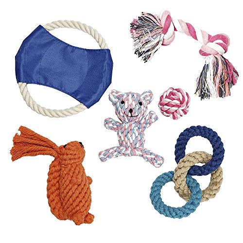 Dog Toy Set of 6 Tricyclic Knot Squirrel Bear Frisbee