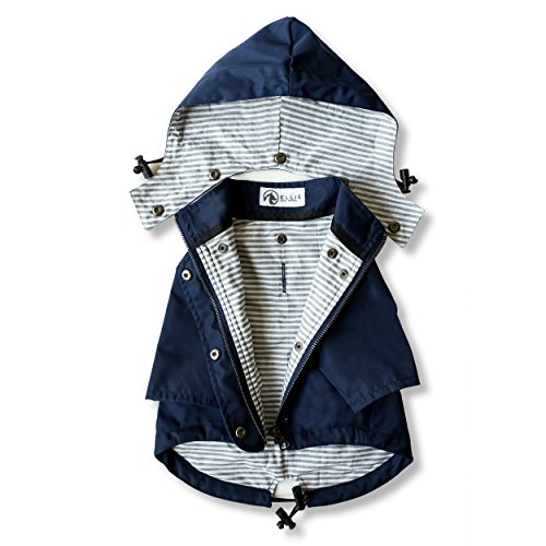 Navy Blue Zip Up Dog Raincoat with Reflective Buttons