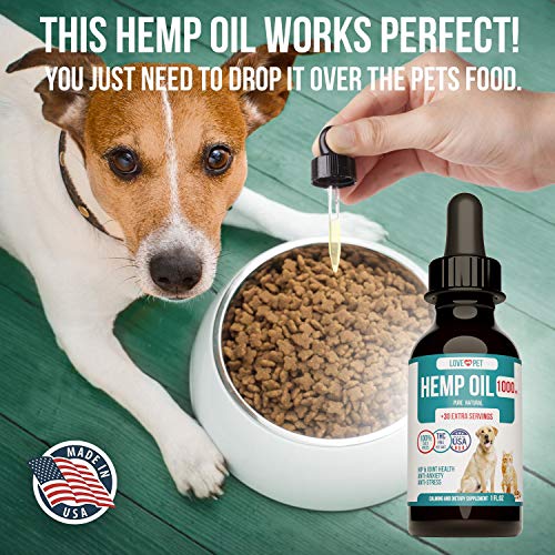 Love My Pet Hemp Oil for Dogs - 1000mg - Provides Anxiety