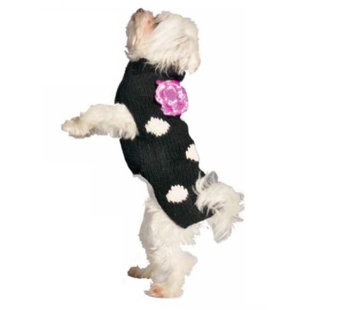 Chilly Dog Black Polka Dot Flower Dog Sweater, Small