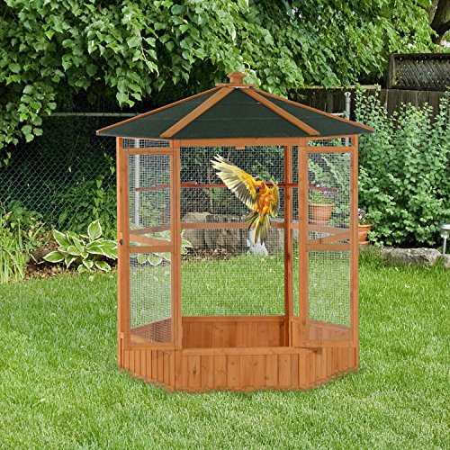 Large Wooden Hexagonal Outdoor Aviary Flight Bird Cage