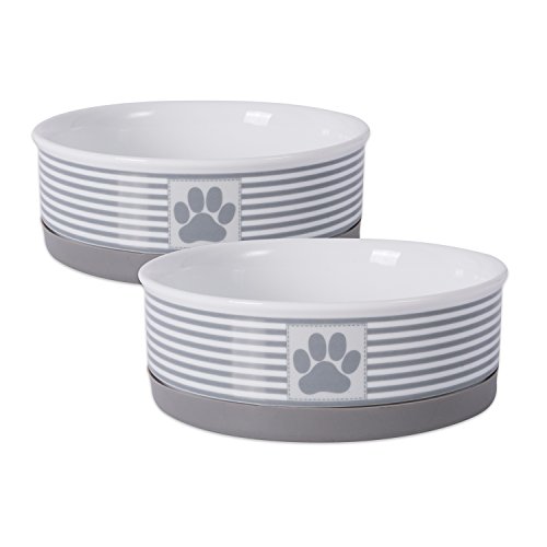 DII Bone Dry Paw Patch & Stripes Ceramic Pet Bowl