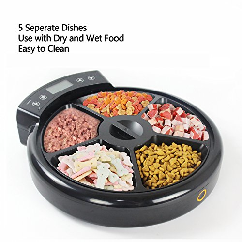 JEMPET Automatic Pet Feeder Cats Dogs, 5 Meal Trays Dry Wet Food