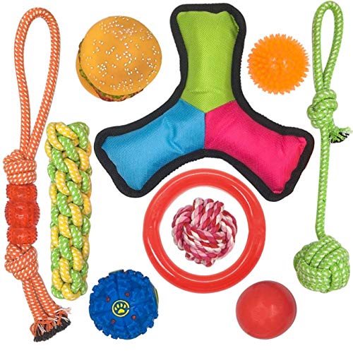 10 Pack Dog Toy Set Ball Rope and Chew Squeaky Toys