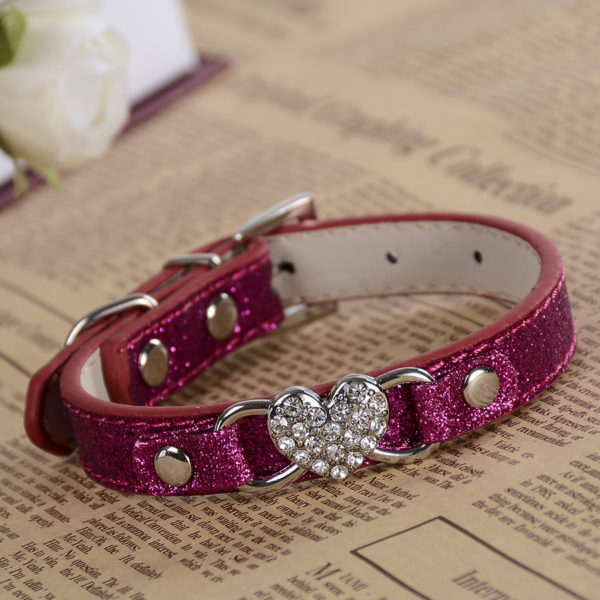 Fashion Glitter Leather Dog Collar Bling Small Pet