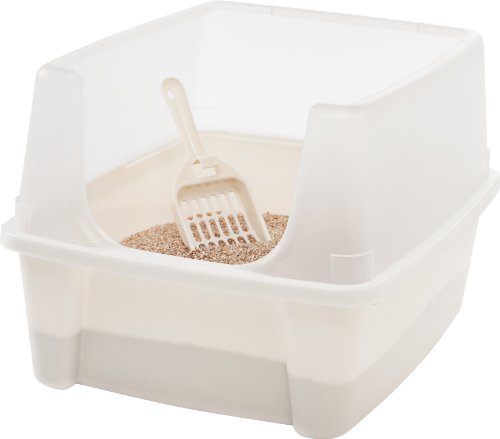 IRIS Open Top Cat Litter Box Kit with Shield and Scoop, White