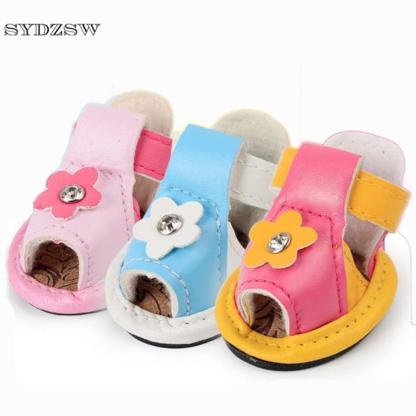 SYDZSW New PU Pet Boots Dog Shoes Cute Sunflowers