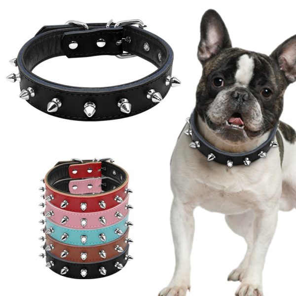 1" Wide Cool Spiked Studded Padded Leather Dog