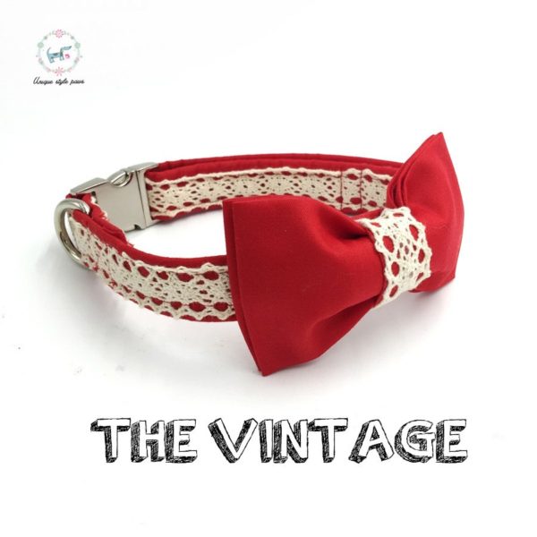 red lace vintage dog collar bow tie personal custom pet