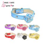 Bling Leather Dog Collar Personalized Diamante Flower