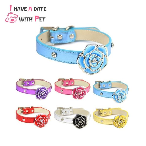 Bling Leather Dog Collar Personalized Diamante Flower