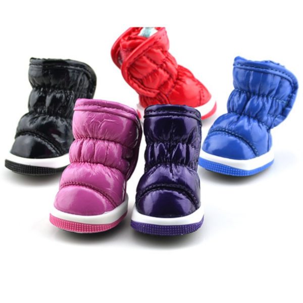 Home Pets Dogs Winter Ruffle PU Leather Dogs Booties