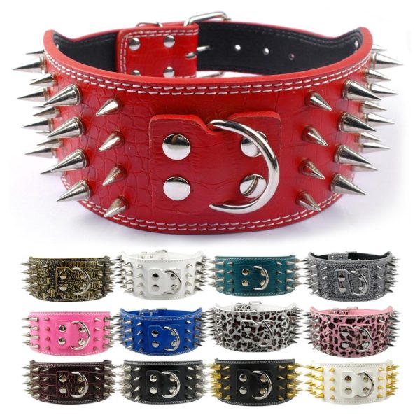 New Style 3 inch Wide 11 Colors Spiked Studded PU Leather