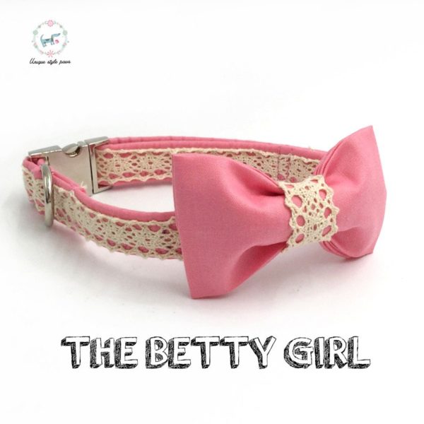 pink lace vintage dog collar bow tie personal custom pet