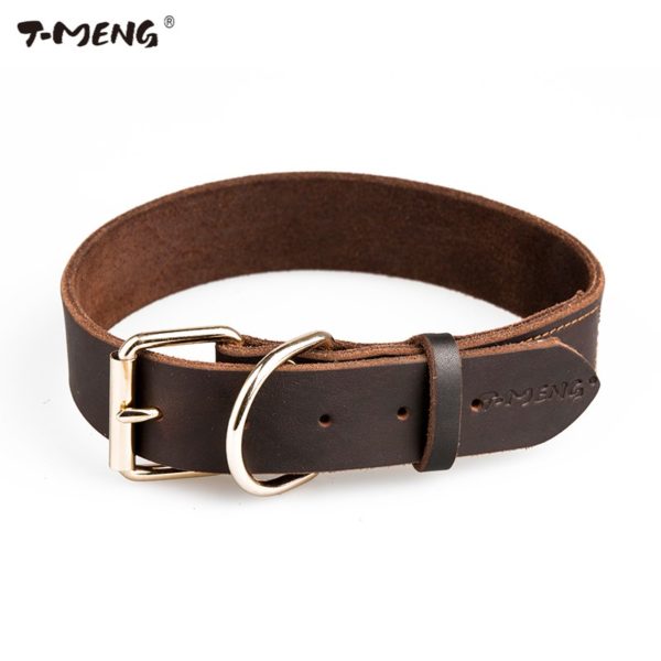 Real Leather Dog Collars Brown Black Solid