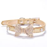 Rhinestone Bowknot Pet Collars - XS to M Adjustable PU Leather Collar for Small Dogs and Puppies