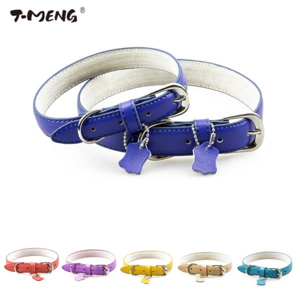 T-MENG Pet Products Genuine Leather Dog Collar