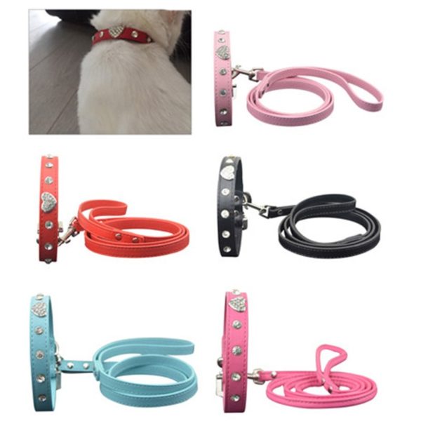 Hot Pu Leather Rhinestone Heart Charm Dog collar