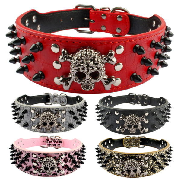 2 Inch Wide Spiked Studded PU Leather Dog Collars