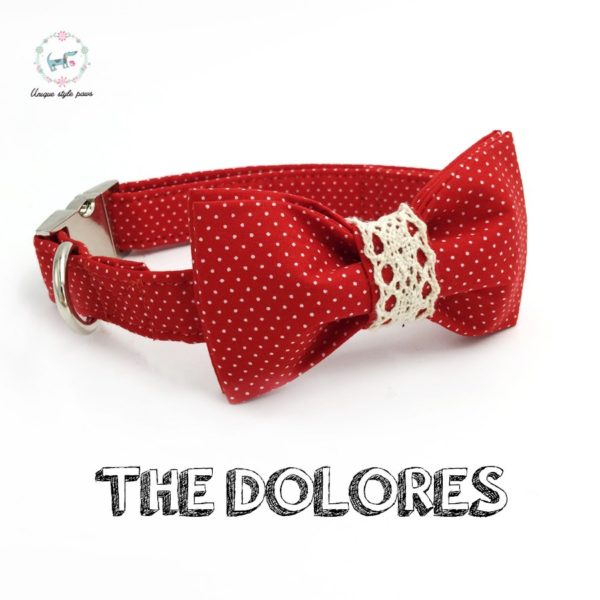 red dot dog collar and leash set with bow tie