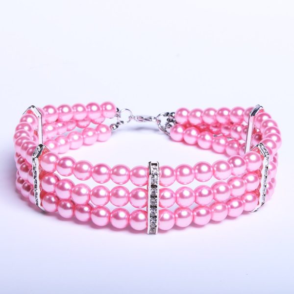 3 Row Dog Pet Pearls Necklace Collar Beling Accessories