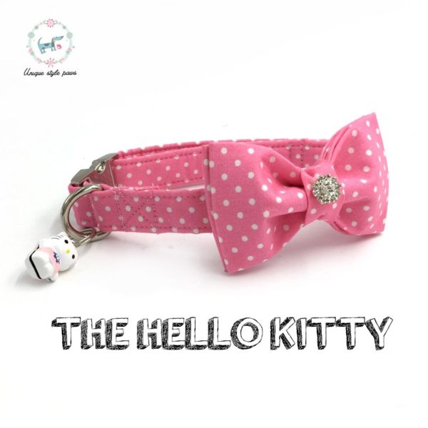 the pink dot dog collar with bow tie and bell