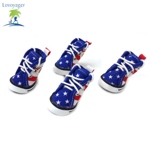 4pcs Canvas American Flag Dog Sport Casual Shoes