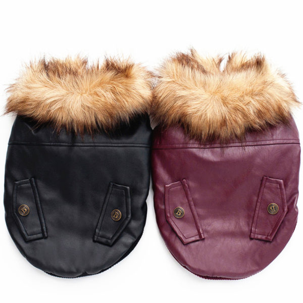GLORIOUS KEK Dog Coat Fur Collar PU Leather