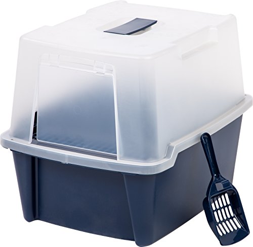 IRIS Large Hooded Litter Box with Scoop and Grate, Blue