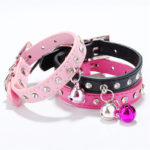 Cute Pu Leather Pet Dog Collar Rhinestone Bell Necklace