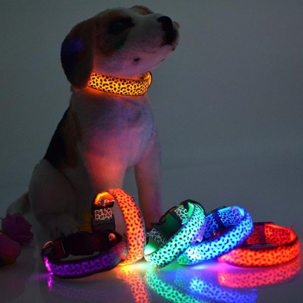 Fashion Nylon Leopard Spots Luminous LED Dog Collar
