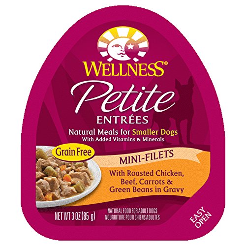 Wellness Petite Entrees Mini Filets Grain Free Natural Wet Small Breed Dog Food, Roasted Chicken & Beef, 3-Ounce Cup (Pack Of 24)