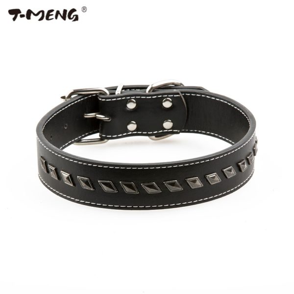 T-MENG Top Quality Pu Leather Dog Collar