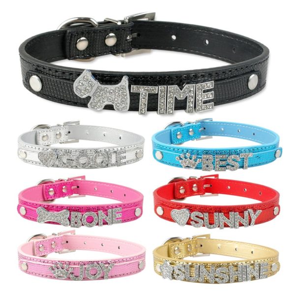 Personalized Diy Name Dog Collar PU Leather Puppy