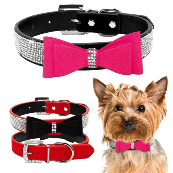 Rhinestone Dog Collar Leather Pet Collar