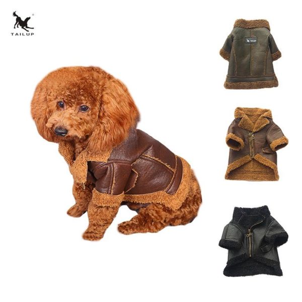 TAILUP Winter Warm Pet Clothes Soft PU Leather
