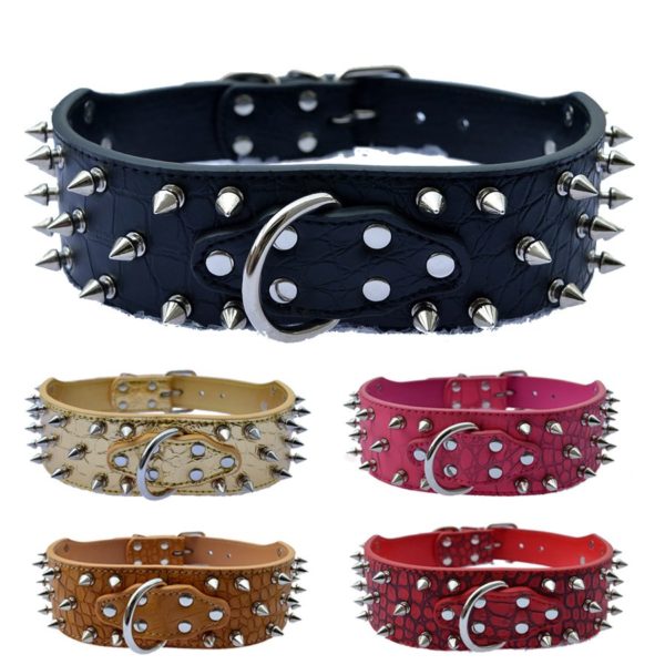 Large Pet Dog Collar 2 Inch Wide Croc Leather