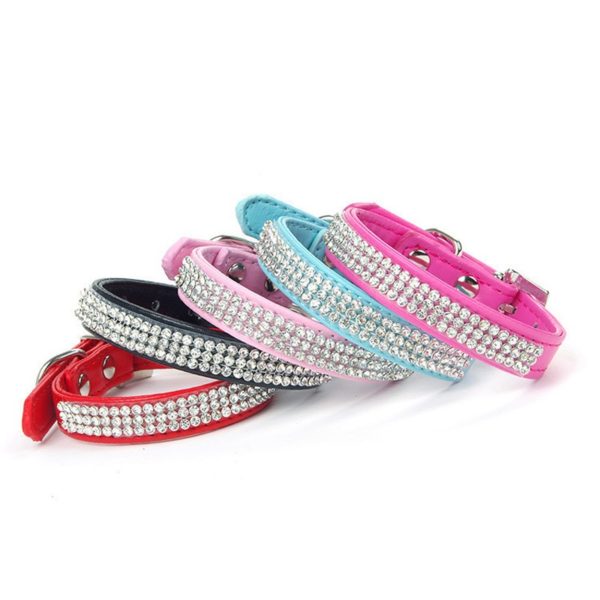 Hot Bling Crystal Rhinestones PU Leather Pet