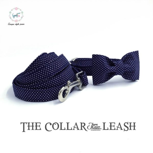 blue dog collar and lead set with bow tie