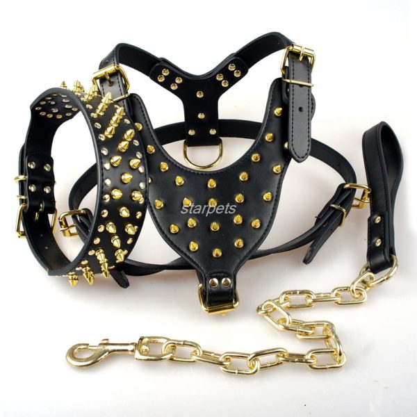 Cool Spiked Studded Leather Dog Harness Rivets Collar