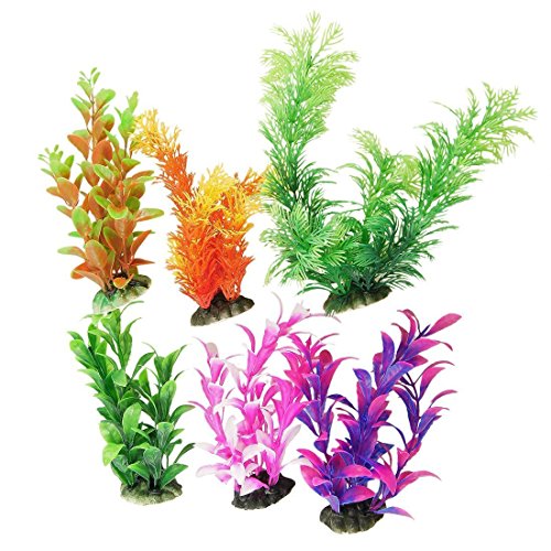 CNZ 6 Piece, Assorted Color Aquarium Plastic Plant
