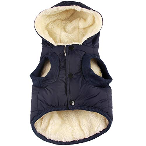 vecomfy (Fleece+Cotton Lining Extra Warm Dog Hoodie in Winter for Small Dogs Jacket Puppy Coats with Hooded(Blue M)