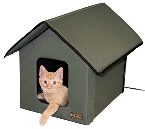 K&H Pet Products Outdoor Heated Kitty House Olive