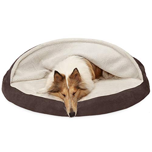 FurHaven Pet Dog Bed | Orthopedic Round Faux Sheepskin Snuggery Burrow Pet Bed