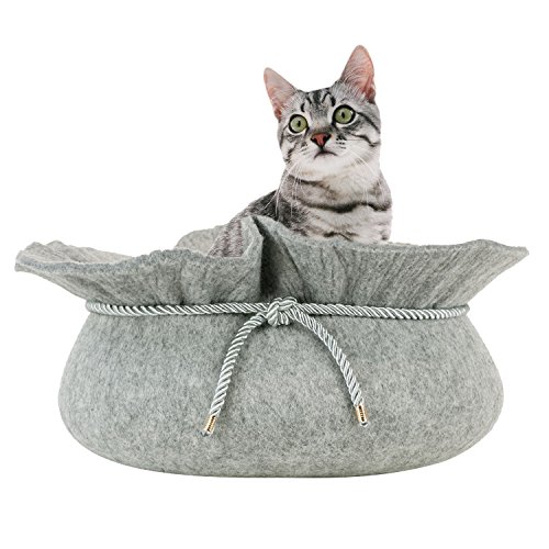 FrontPet Felt Cat Bed Cave Pod, 15 inches x 8 inches, Grey