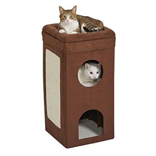 MidWest Homes for Pets Cat Condo | Tri-Level Design in Brown Faux Suede