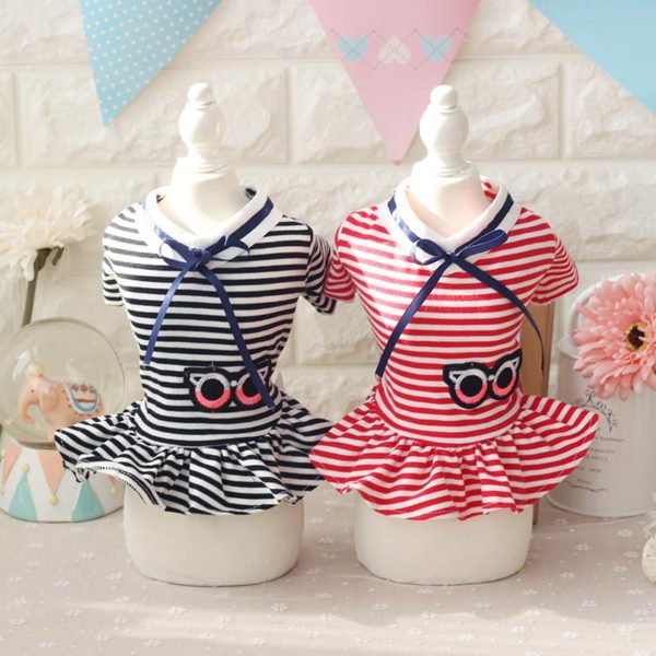 Striped Bow Female Dog Dress Clothing For Dogs