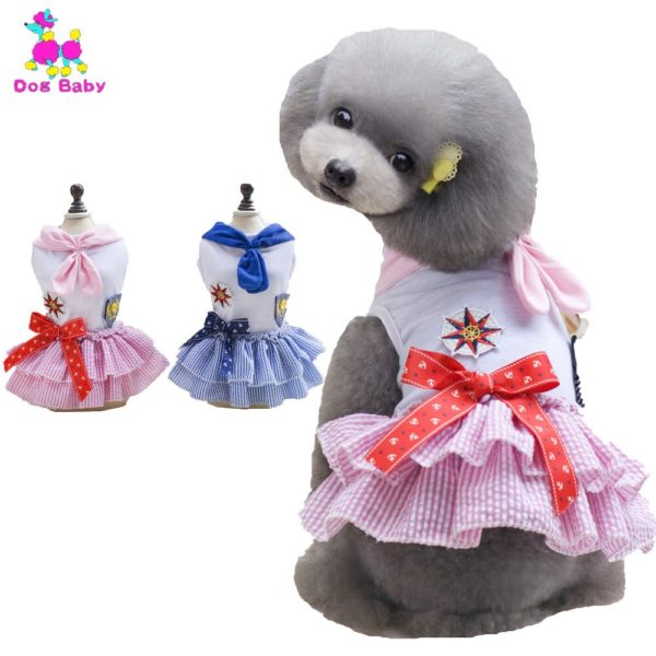 DOGBABY Summer Pet Dresses Hot Pink & Blue Dress For Teddy