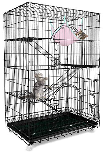 Petsmatig Wire Cat Cage: Spacious Foldable Metal Pet Crate Playpen